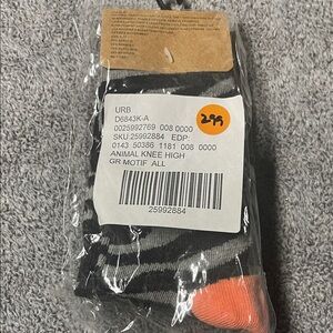 Urban Outfitters Black & Gray Zebra Knee-High Socks with Orange Toe